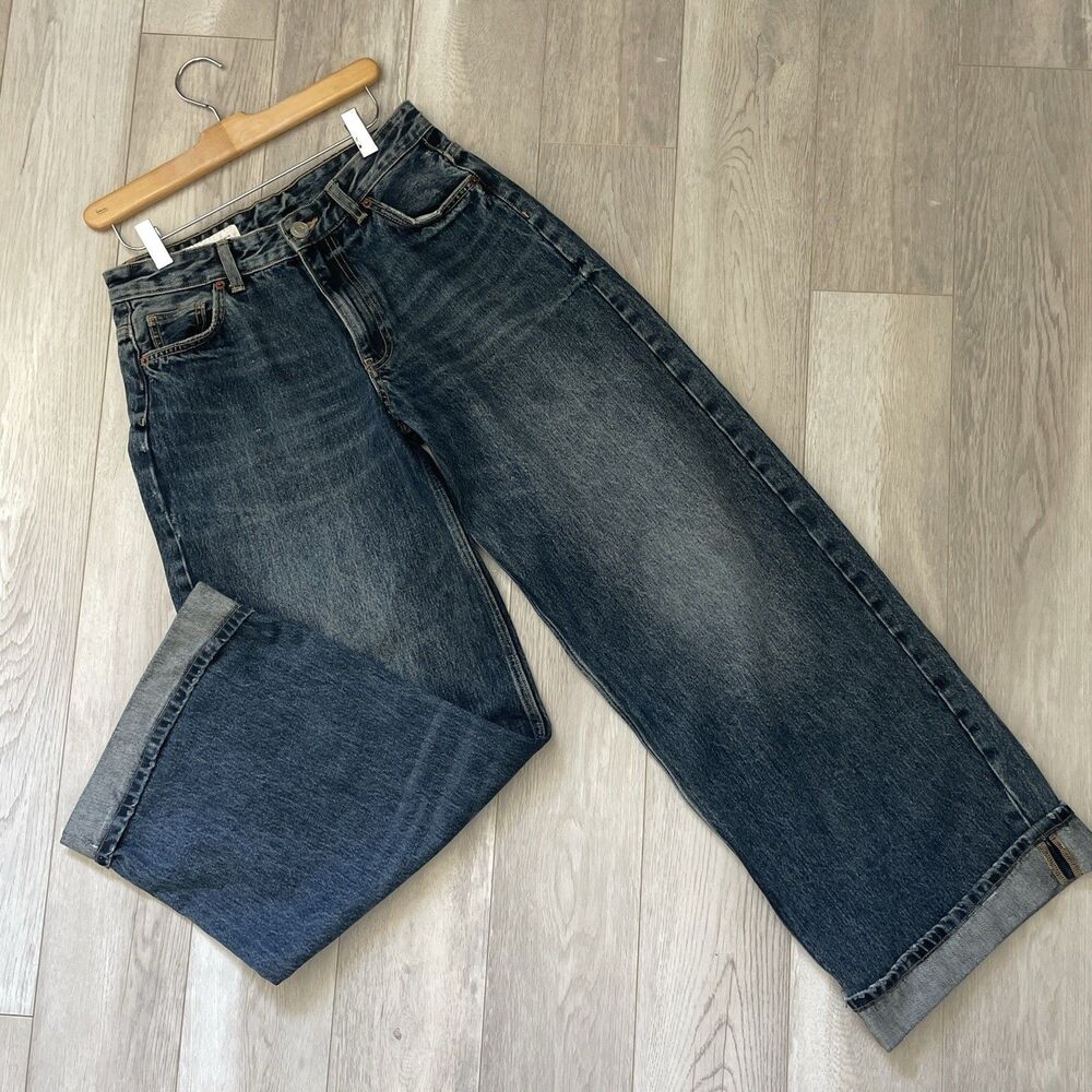 Zara Baggy Jenas high rise relaxed wide leg denim womens Blue (size 4) dark wash
